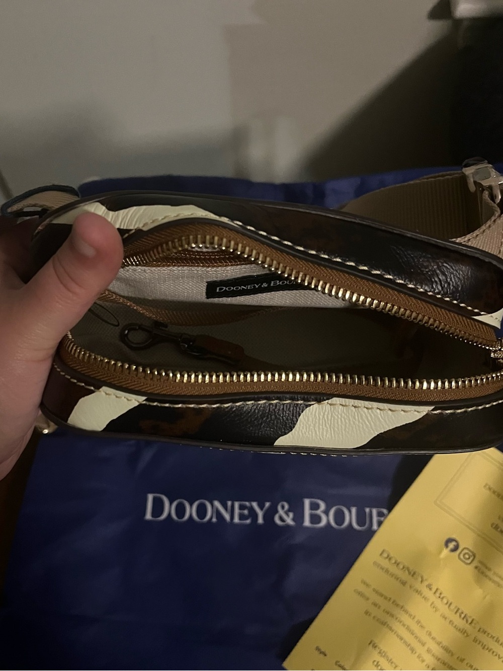 Dooney & Bourke Zebra-Print Belt Bag in Cream and Brown with Tan Strap - Picture 3 of 7